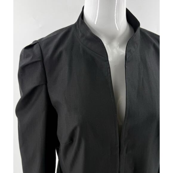 Lafayette 148 Blazer Jacket Womens Sz 12 Black Ruched Shoulder Hook Eye Closure - Picture 2 of 8